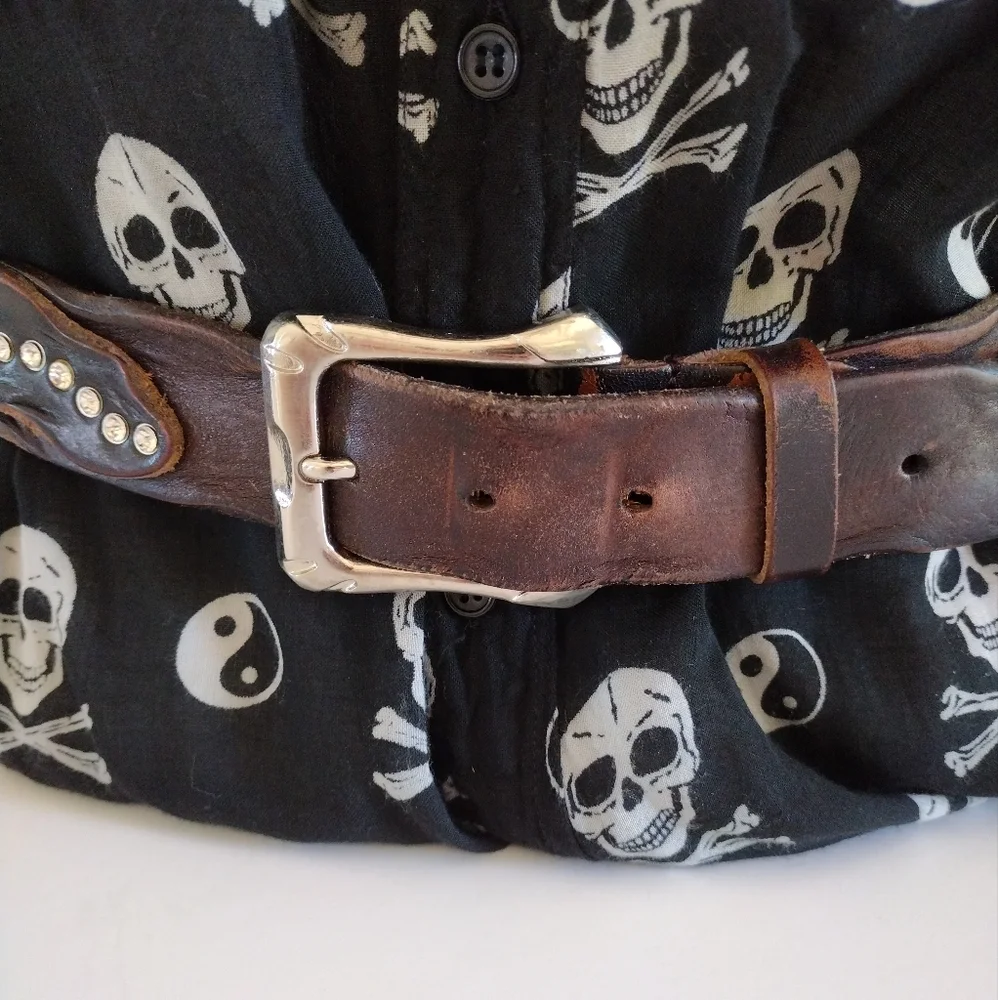 Rocker Crystal Studded Leather Belt M